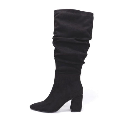 Women's Side Zipper Chunky Heel Knee High Boots Gravity By Delicious