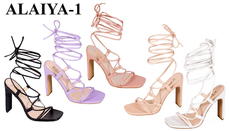 X2B Alaiya-01 Open Toe Lace Up Chunky High Heel Sandals Strappy Sandals