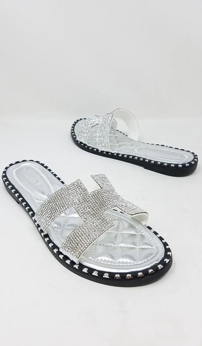 Women's Open Toe Fashion Flat Sandals Rhinestone Slip-On Tia-02 by Wild Diva