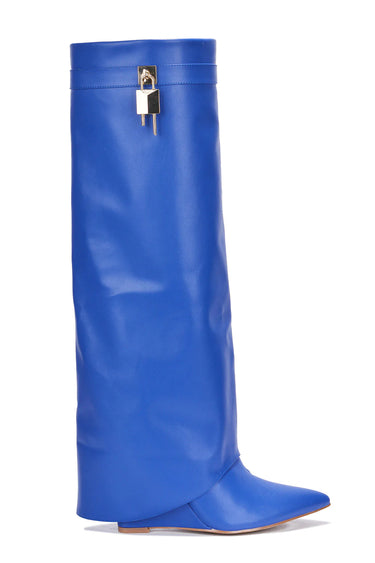 Royal Blue Cape Robbin Valeri-3 Shark Padlock Boots