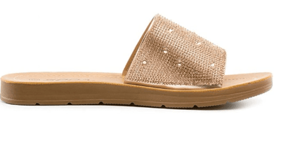 SODA VALUE Women's Rhinestone Open Toe Flat Slide Sandals