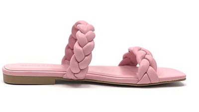 SODA Vault Braided Square Toe Womens Flat Pink Sandals