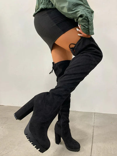 Wild Diva Veronica-46 Platform Chunky Heel Thigh High Boots