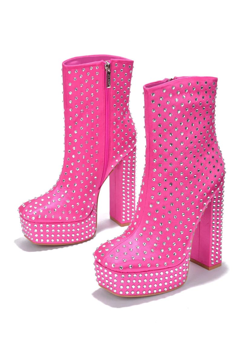 Pink Platform Rhinestone Boots Warner | Shoe Time