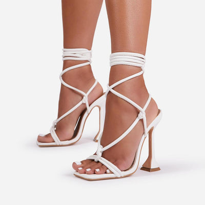 White Lace Up Square Toe Sculptured Heel