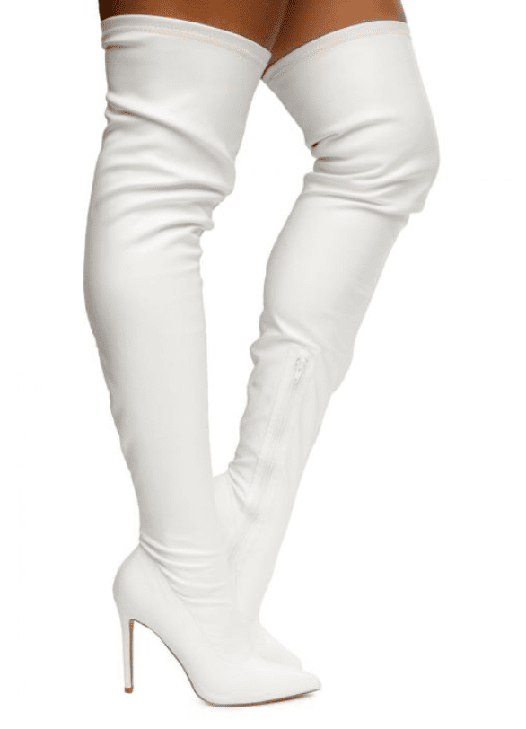 Patent Knee High Boots White Pu