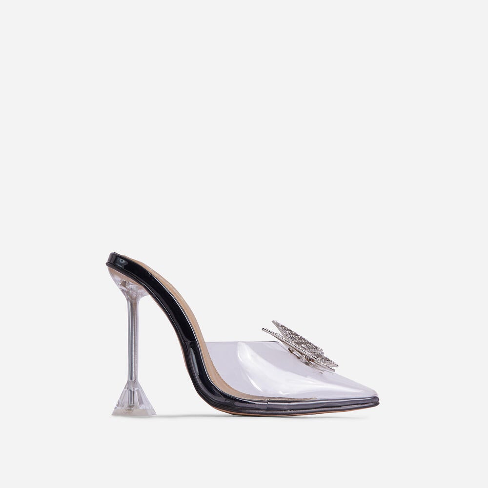 Butterfly Clear Mule Heels Black Butterfly Heels Pointed Clear